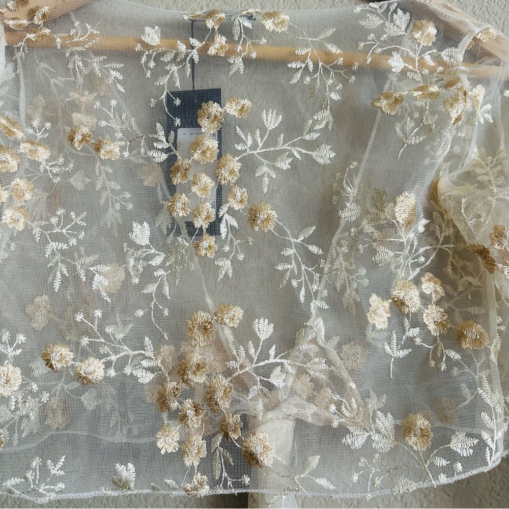 Momokrom Sheer Embroidered Floral Tie-Up Top Small Coquette Fairycore Romantic - Picture 13 of 14